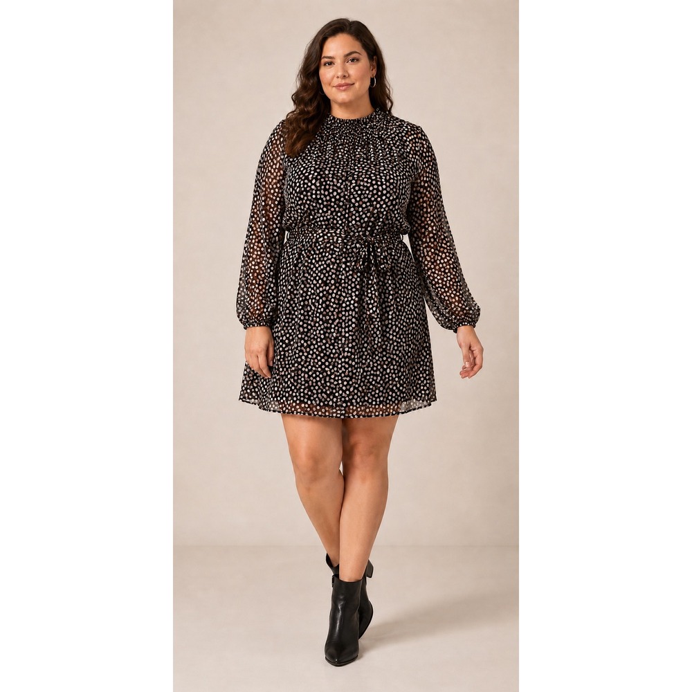 Eloquii Elements Polka Dot Mini Dress Women 18/20 Velvet Burnout Belted Cocktail